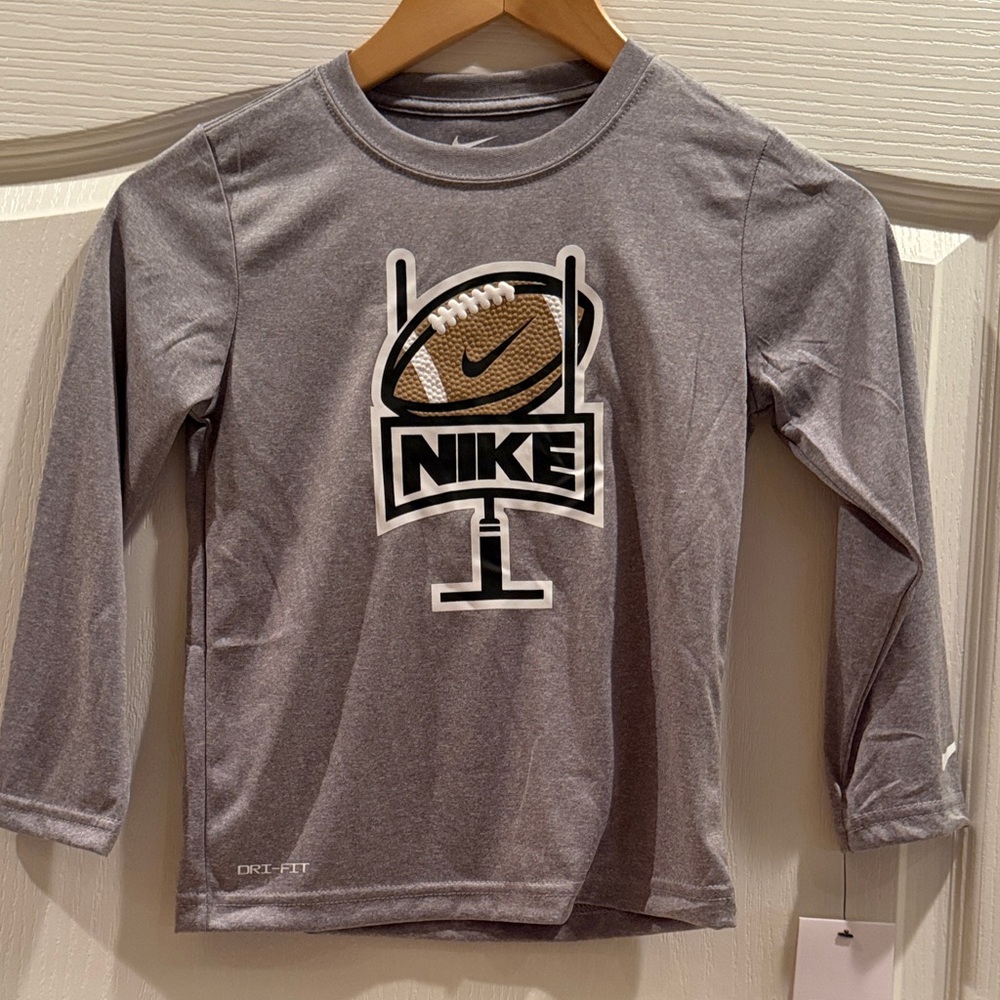 Nike Kids Dri Fit Gray Long Sleeve Football Tee Sz Medium New With Tags
